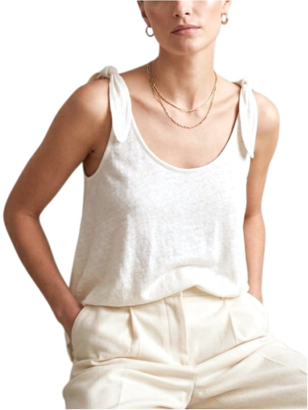 Part Two Copenhagen minimalist linen cotton ecru relaxed tie shoulder top S